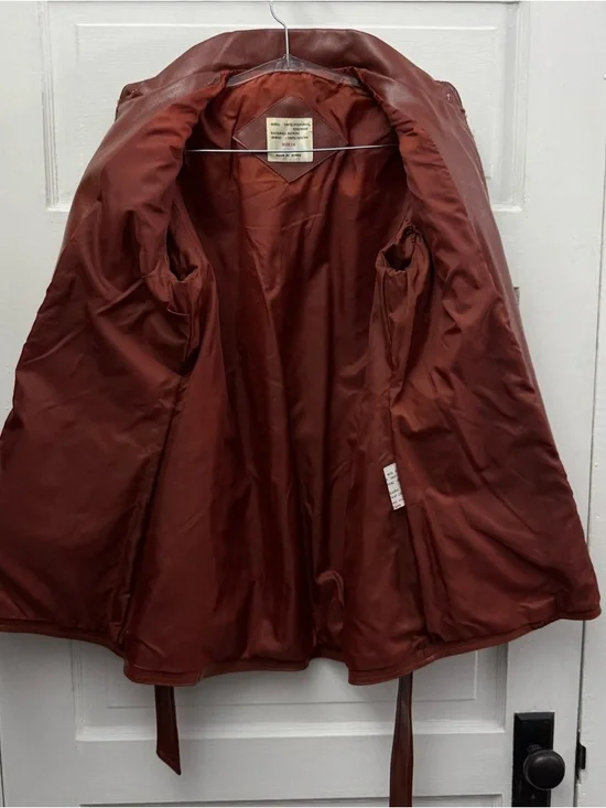 Vintage Brown Faux Leather Belted Jacket Womens M Western Shacket - Picture 6 of 11